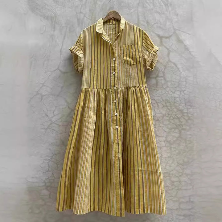 Women Long Shirt Dress with Stripes and Pockets Lune London
