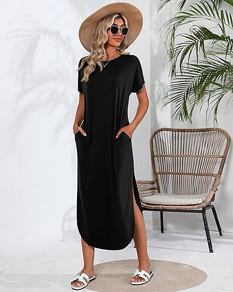 Casual maxi dress for women with side slit and pretty round neck Lune London