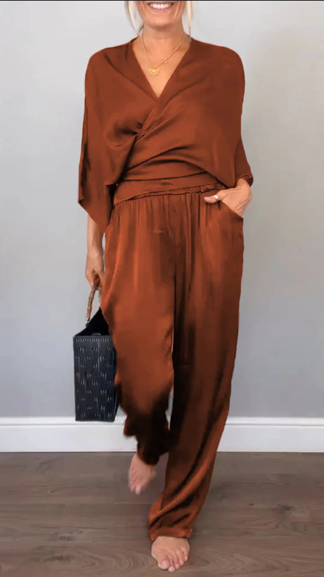 Women Elegant Wrap High-End with Loose Cut and Matching Palazzo Pants Lune London