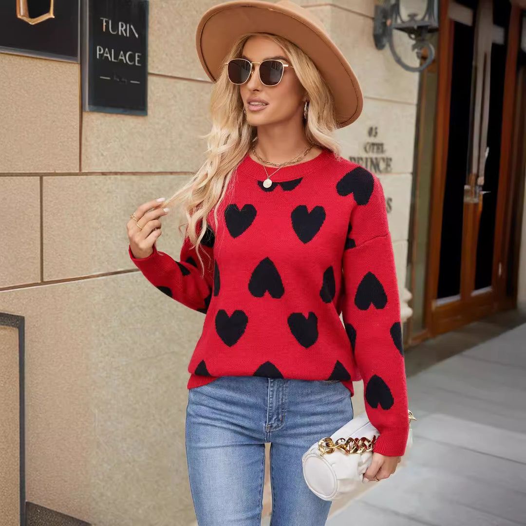 Ladies Cozy Sweater with Heart Patterns Lune London