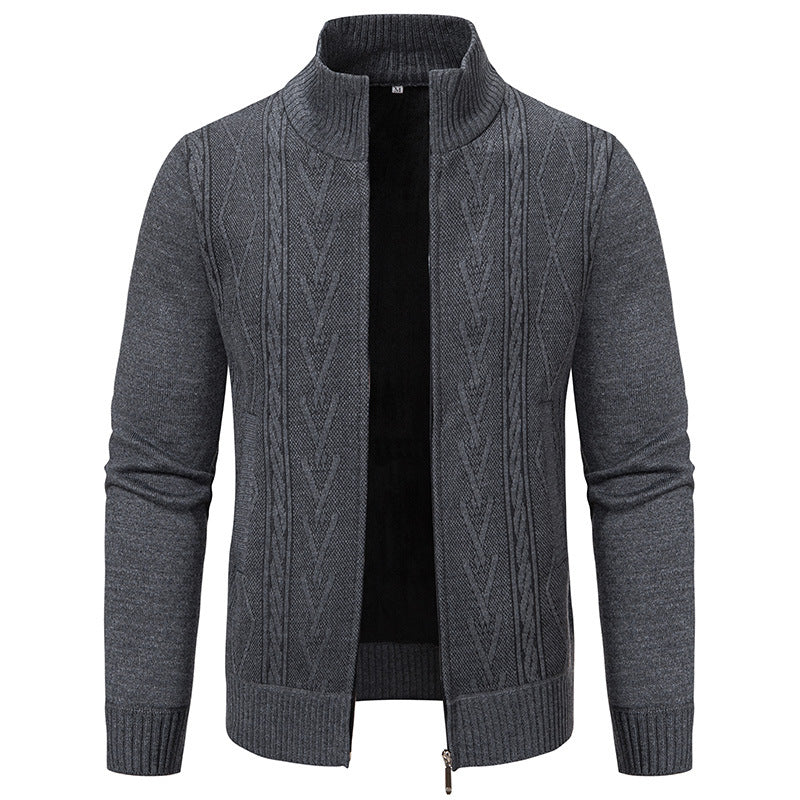 Men's knitted sweater with a modern cable pattern and a high collar Lune London