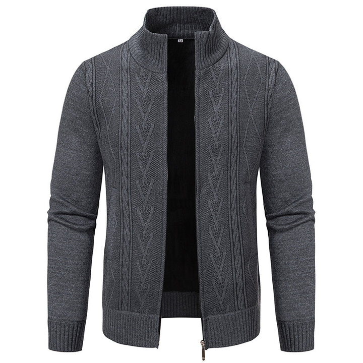 Men's knitted sweater with a modern cable pattern and a high collar Lune London