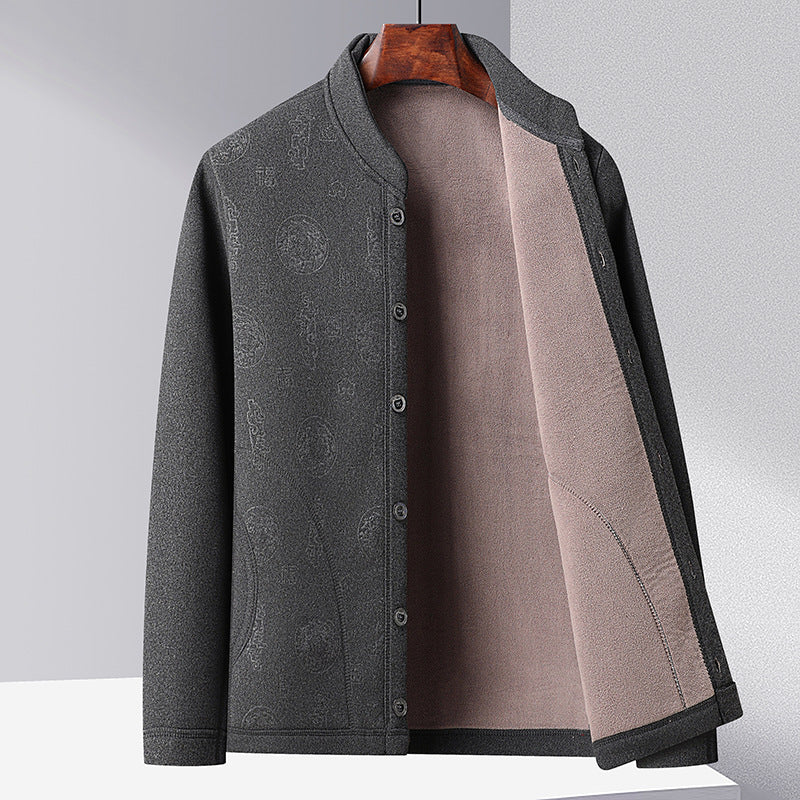 Trendy knitted jacket for men with high collar and button placket Lune London