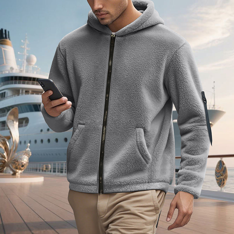 Men's fleece sweatshirt with shiny zipper and practical pockets Lune London
