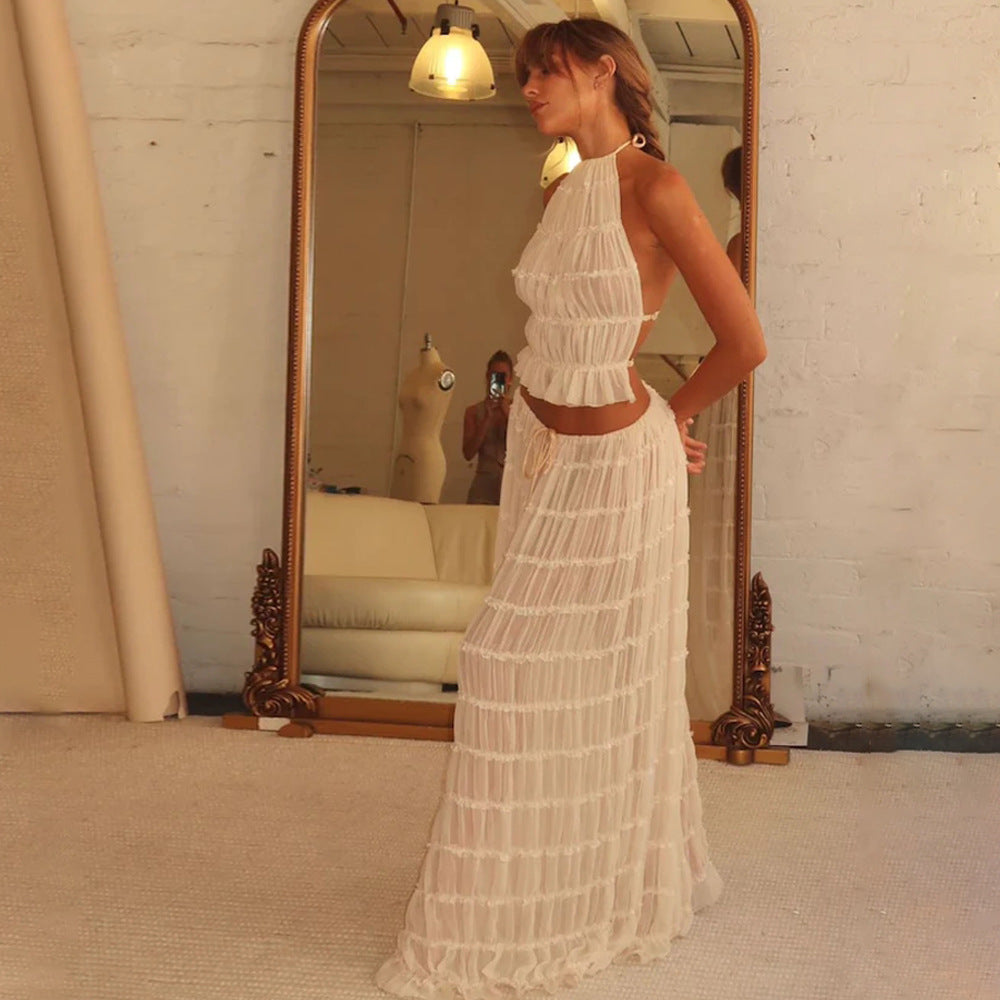 Maxi skirt and crop-top set for women with a playful ruffled design Lune London