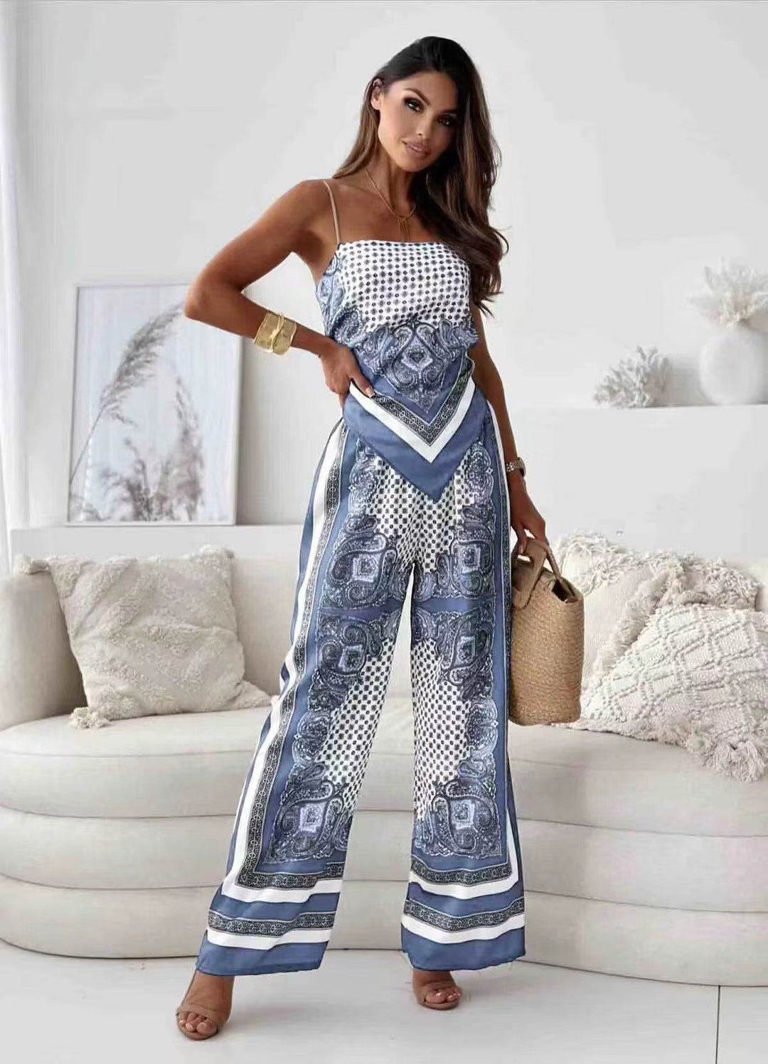Ladies Elegant Wide Leg Printed Jumpsuit Lune London