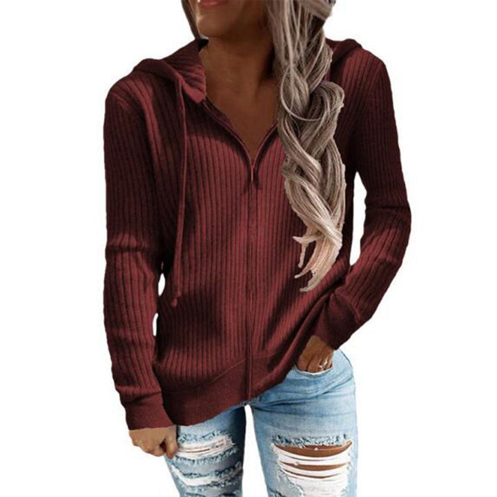 Veste à capuche rayée pour femmes avec fermeture éclair intégrale et poignets Chic & Stil
