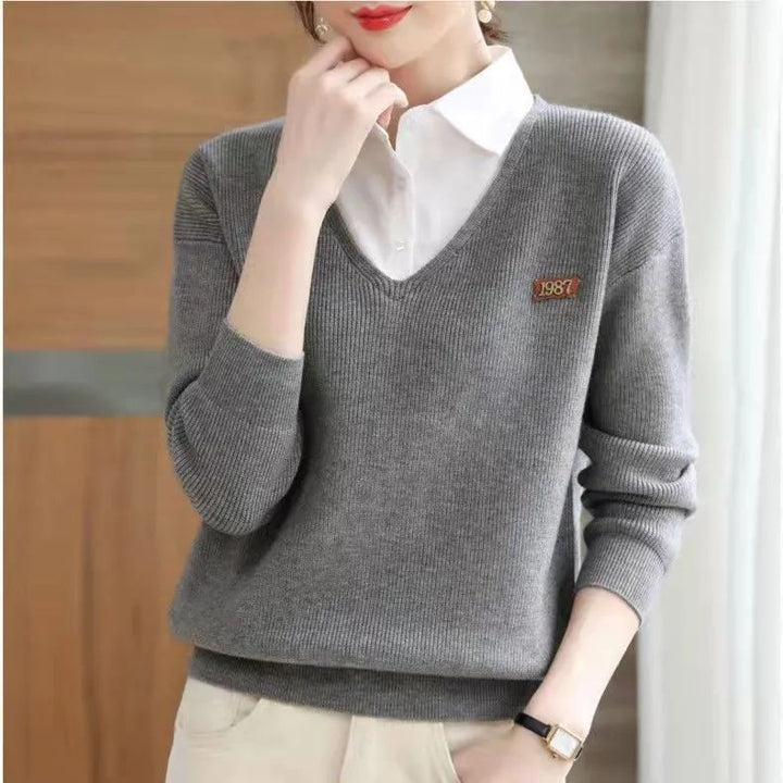 Pull élégant pour femmes en V avec col chemise Chic & Stil