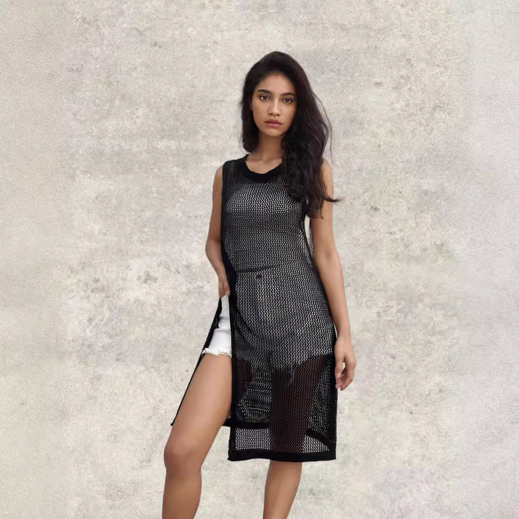 Net dress for women with side slits and relaxed fit Lune London