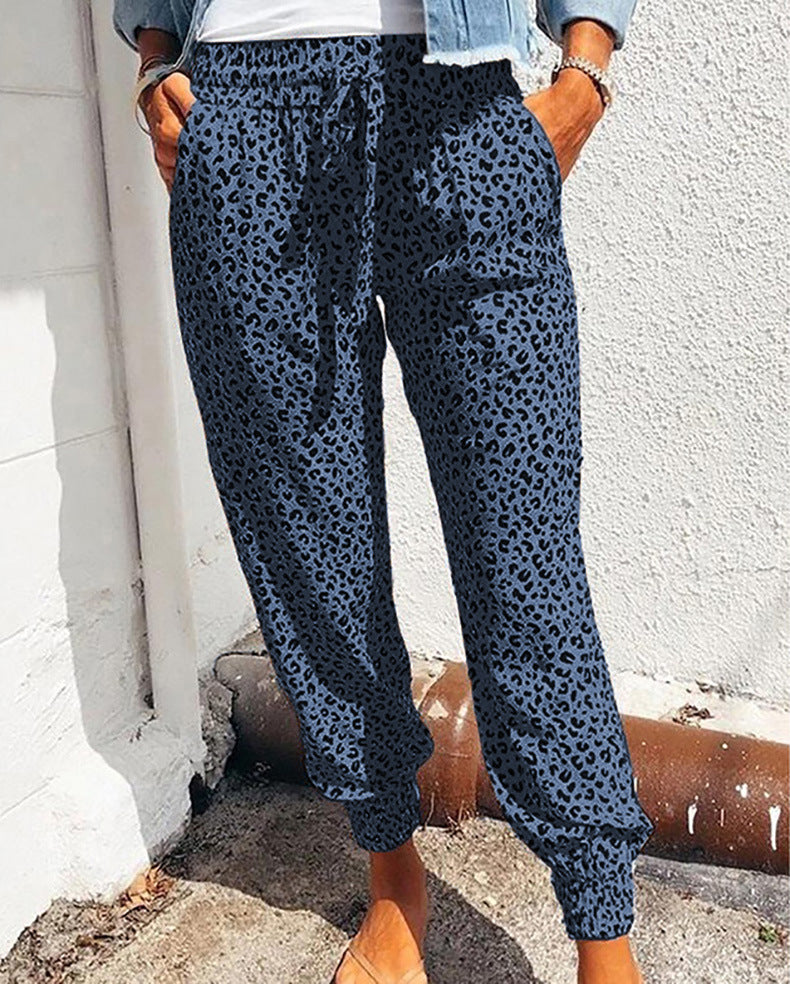 Casual leopard print jogging pants for women with elastic waistband Lune London