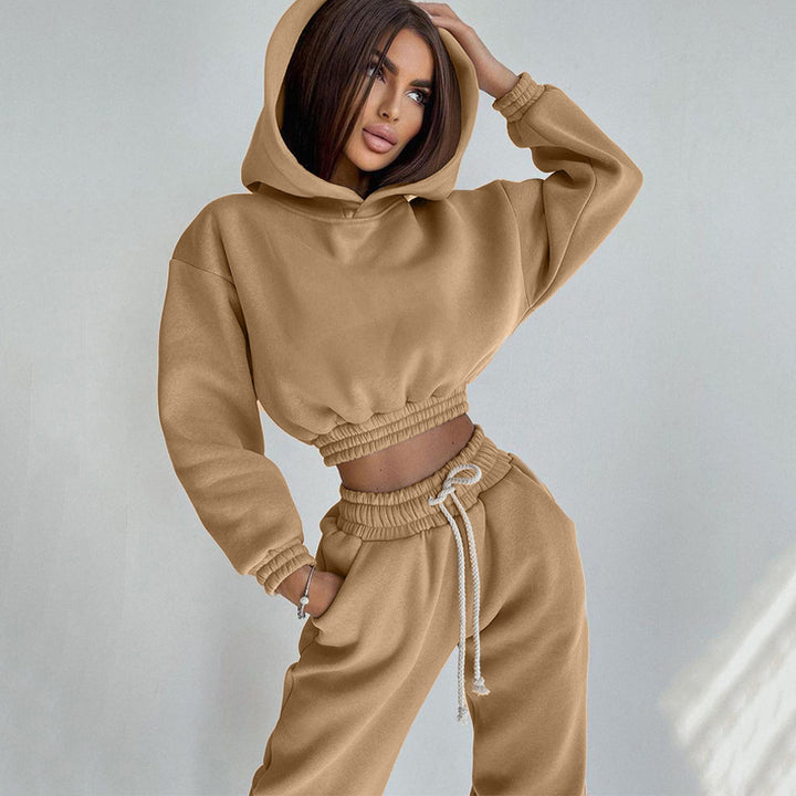 Women casual fleece sweatshirt set with high waist and drawstring Lune London