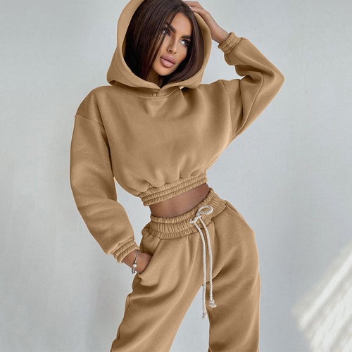 Women casual fleece sweatshirt set with high waist and drawstring Lune London