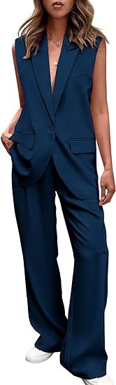 Women's Sleeveless Blazer Set with Wide Cut Pants Lune London