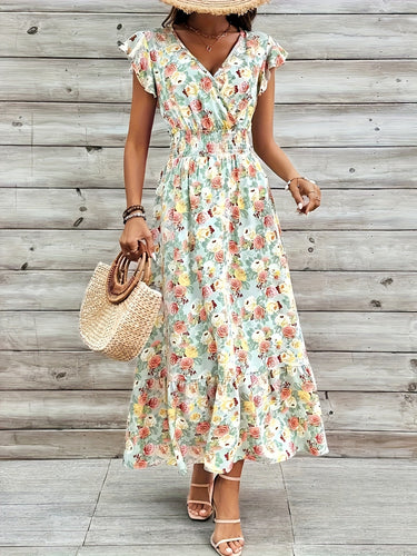 Maxi dress for women with floral design and casual V-neck Lune London
