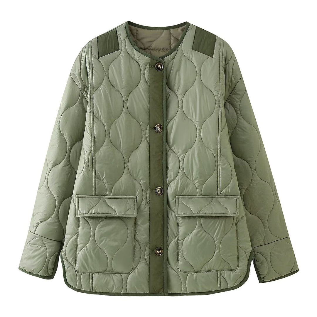 Ladies Quilted Jacket with Button Closure and Practical Pockets Lune London