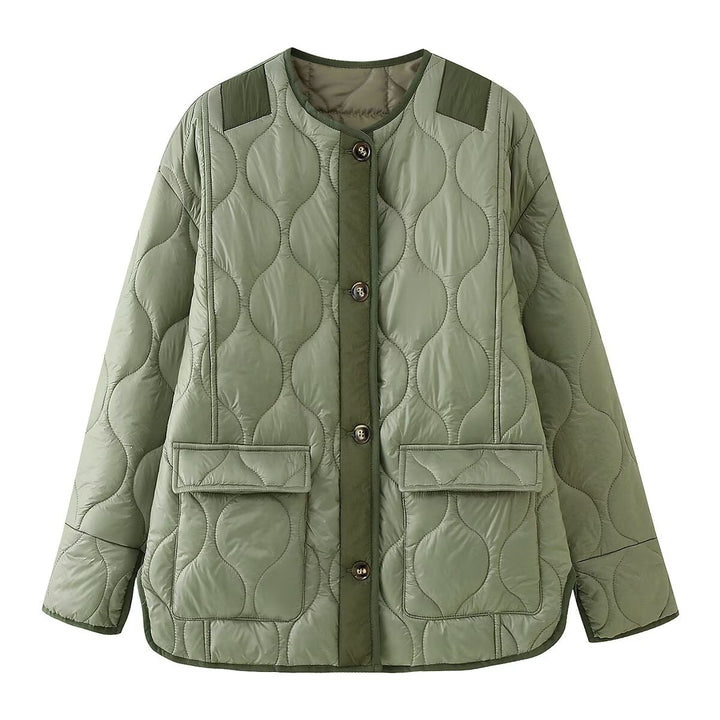 Ladies Quilted Jacket with Button Closure and Practical Pockets Lune London