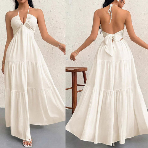 Maxi strap dress for ladies with ruffles Lune London