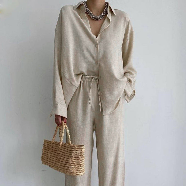 Women’S Casual Linen Ensemble with Elegant Shirt and Wide Pants Lune London