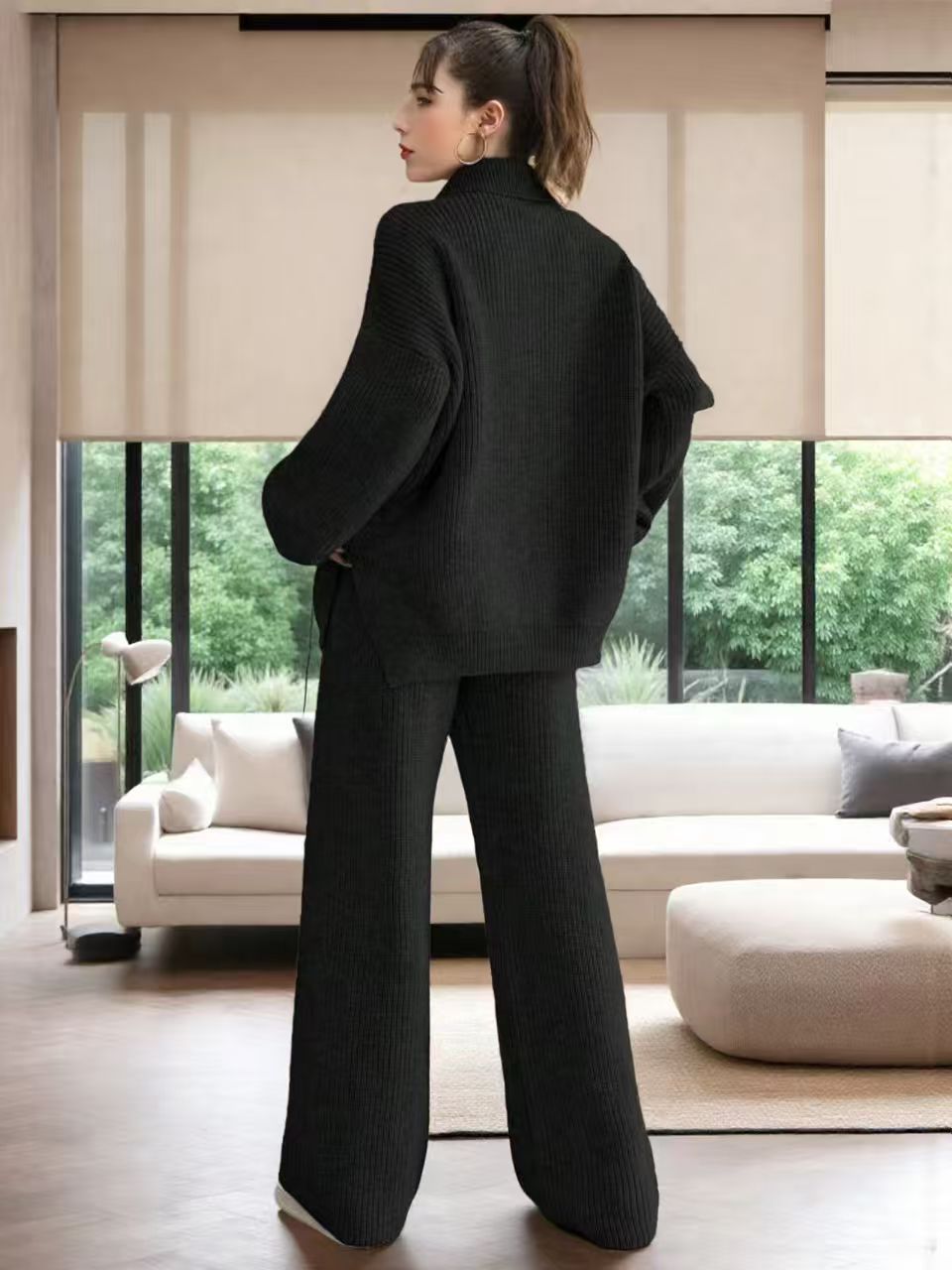 Soft knitted pullover for women with modern high collar and loose fit Lune London