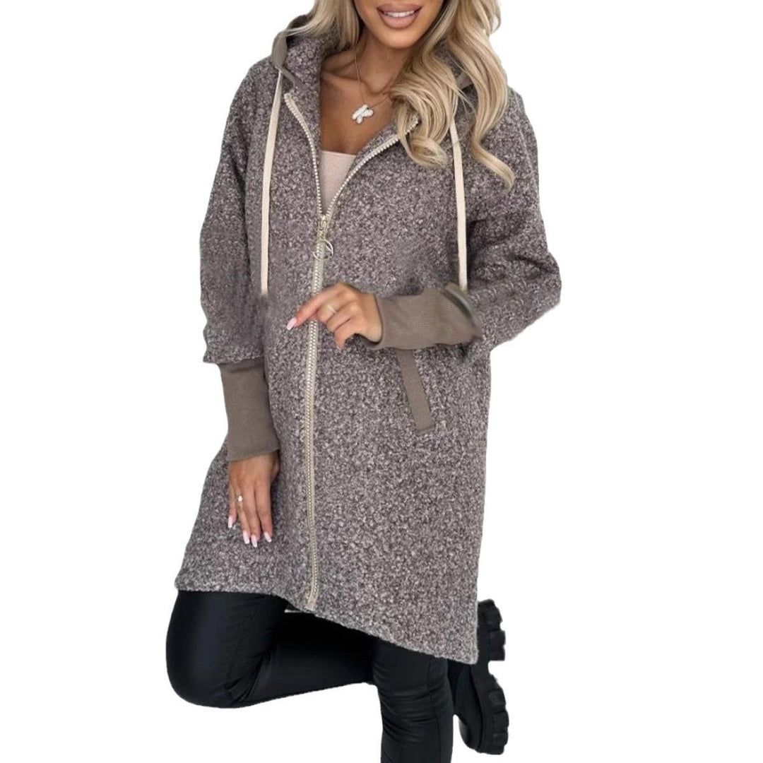Ladies fleece long jacket with high quality zipper and hood Lune London