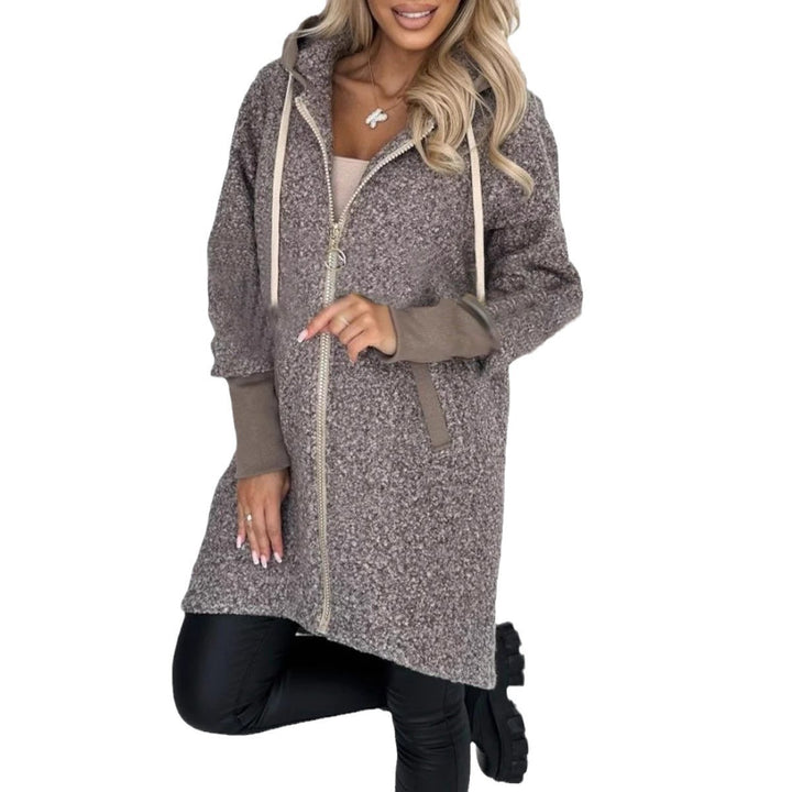 Ladies fleece long jacket with high quality zipper and hood Lune London