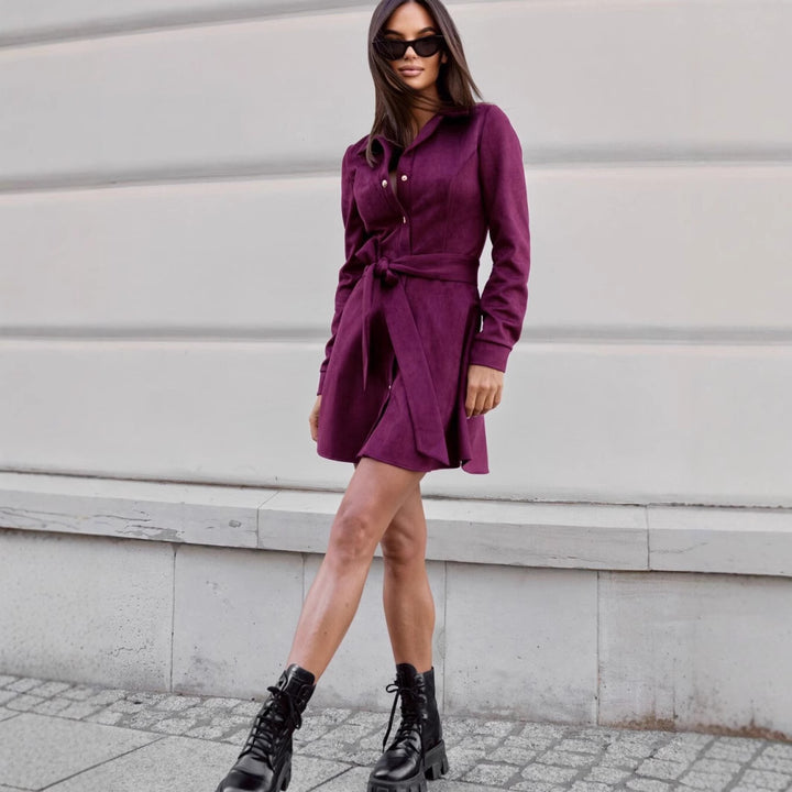 Shirt dress for ladies in soft faux leather with an elegant waist Lune London