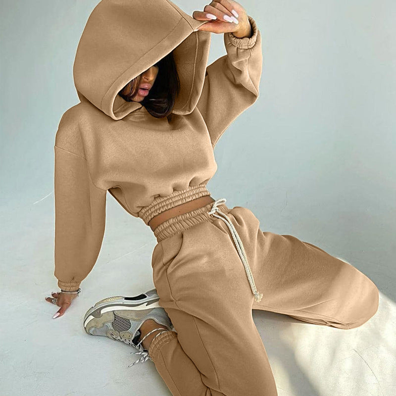Women casual fleece sweatshirt set with high waist and drawstring Lune London