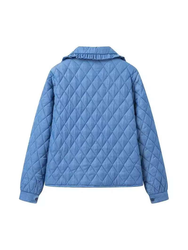 Quilted jacket for women with large collar and practical pockets Lune London