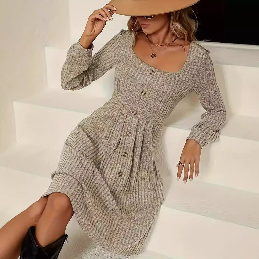 Knit dress for women with button placket Lune London