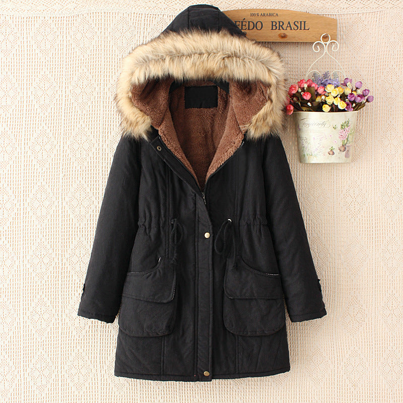 Ladies quilted transition jacket with faux fur collar and practical pockets Lune London