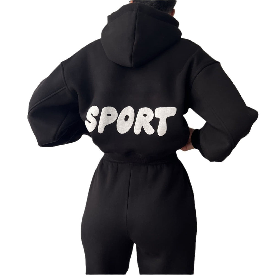 Women's Casual Sport Hoodie and Jogging Pants Set with High Waist and Soft Material