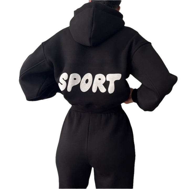 Women's Casual Sport Hoodie and Jogging Pants Set with High Waist and Soft Material