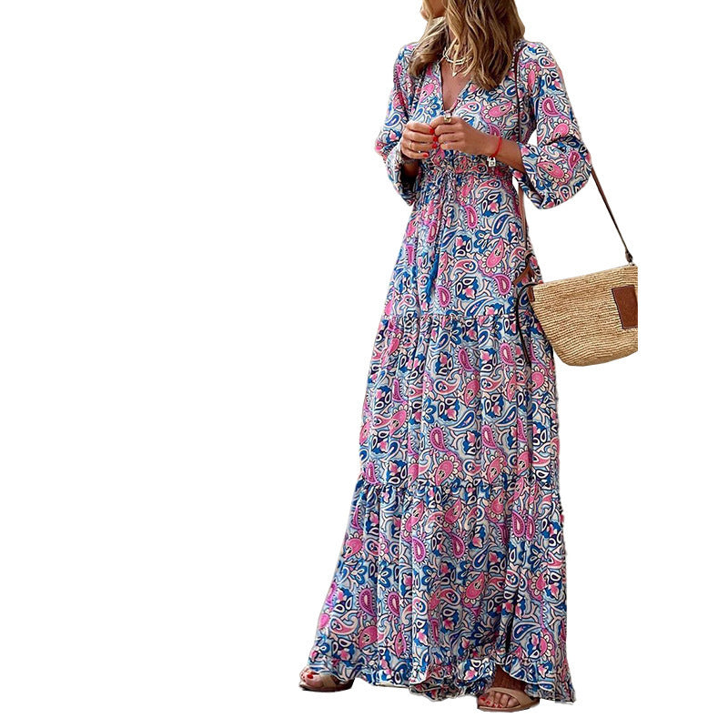 Maxi dress for women with floral patterns and voluminous sleeves Lune London