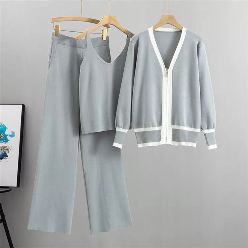 Casual knit loungewear set for women with high-quality zip cardigan and wide-leg pants Lune London