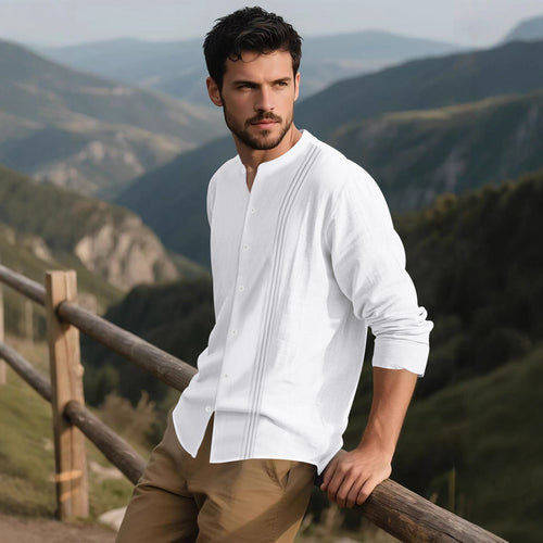 Trendy long-sleeve shirt for men with textured surface and innovative high collar Lune London