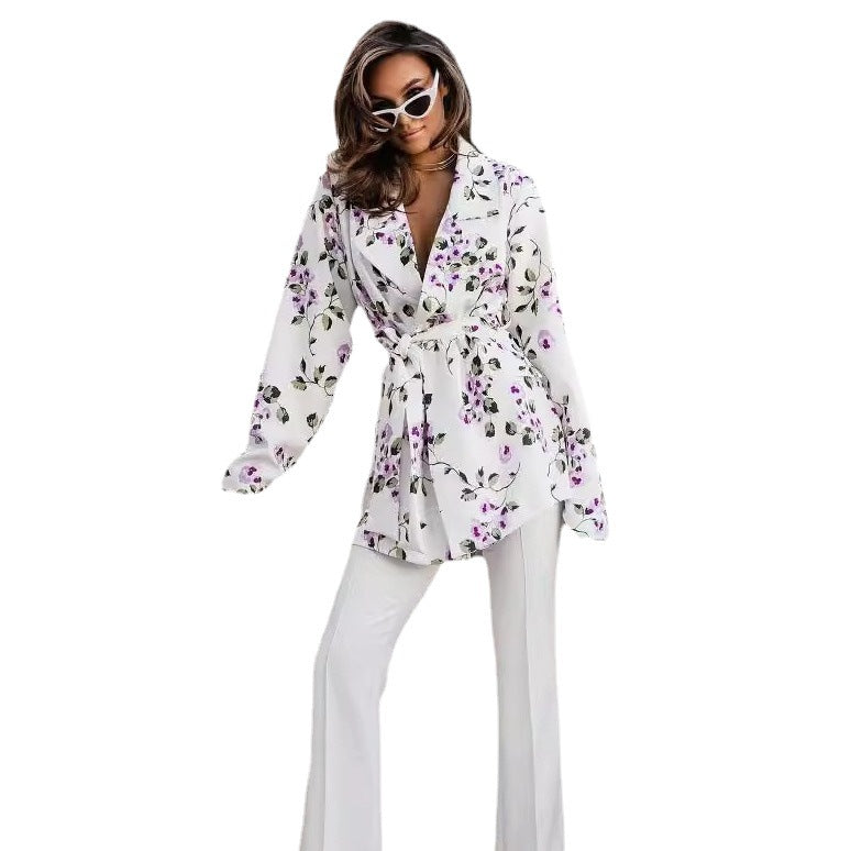 Ladies Elegant Leopard Print Jacket with Chic Belt and Style