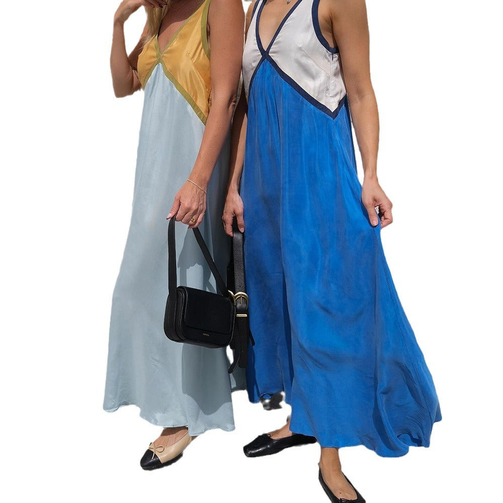 Maxi dress for women with deep V-neckline and asymmetrical design Lune London