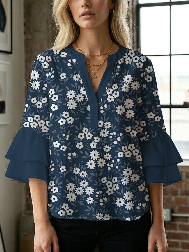 Women's blouse with voluminous sleeves and floral design Lune London