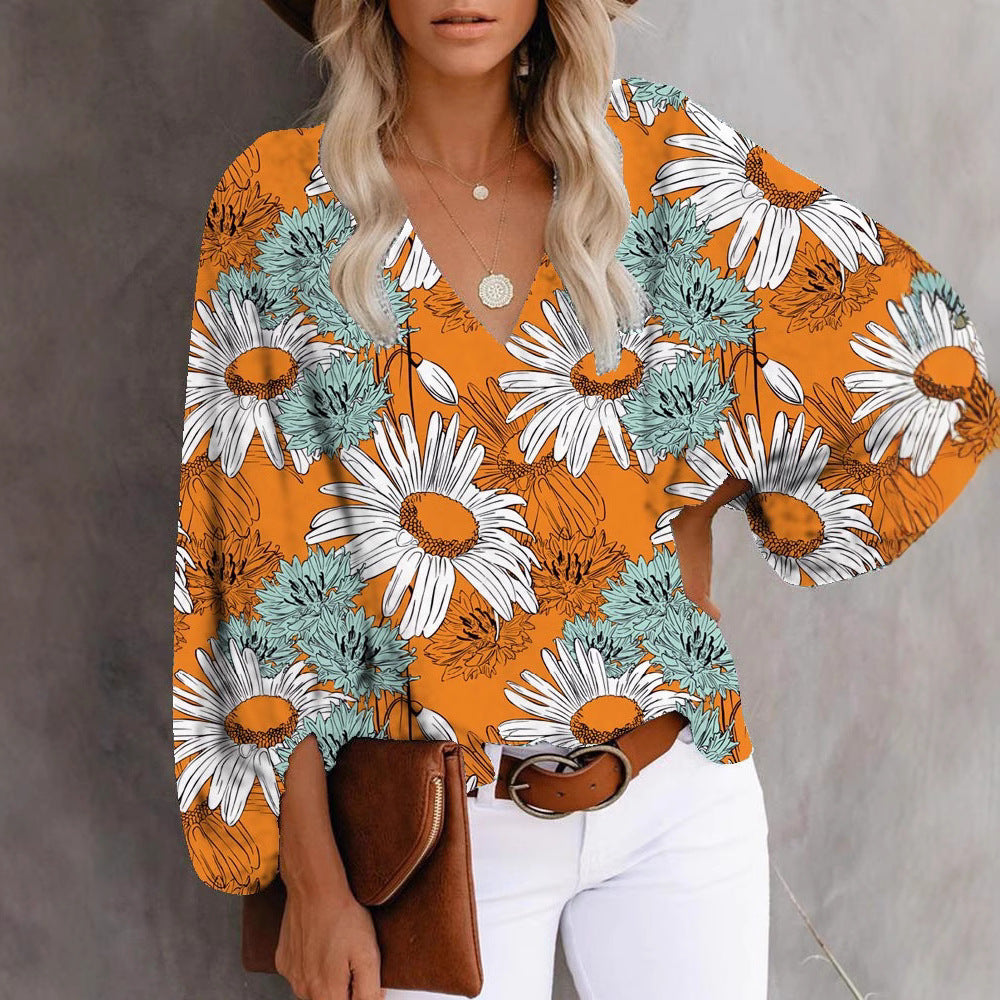 Blouse woman with wide sleeves and a floral pattern Lune London