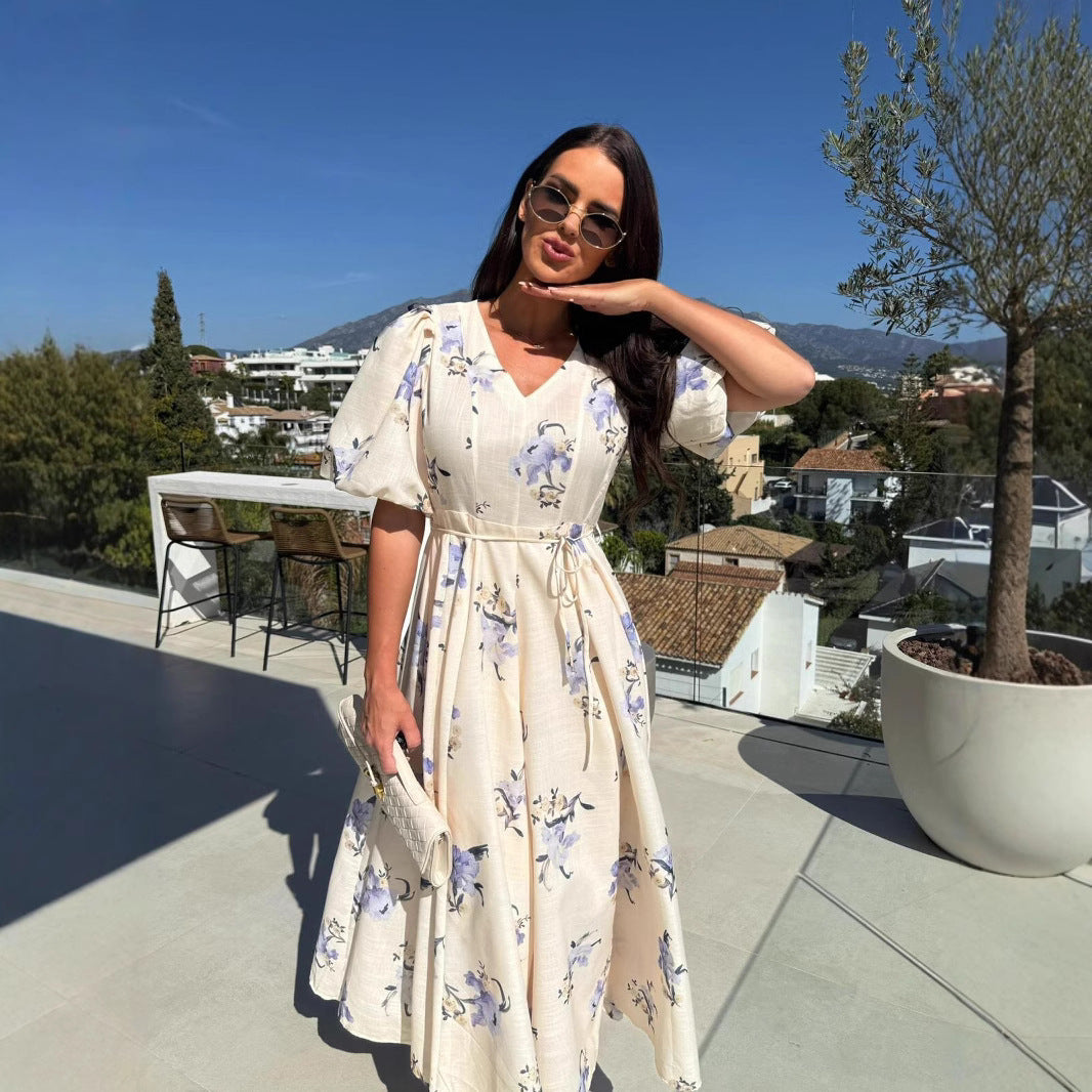 Maxi dress for women with floral patterns and puff sleeves Lune London