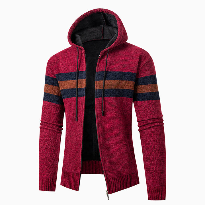 Casual knit jacket for men with hood and contrast stripes Lune London