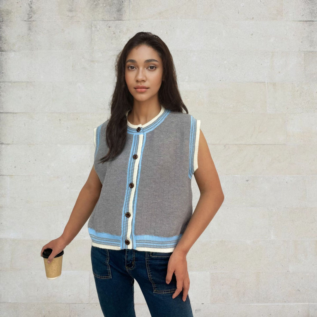 Women casual knit vest with practical buttons and modern accents Lune London