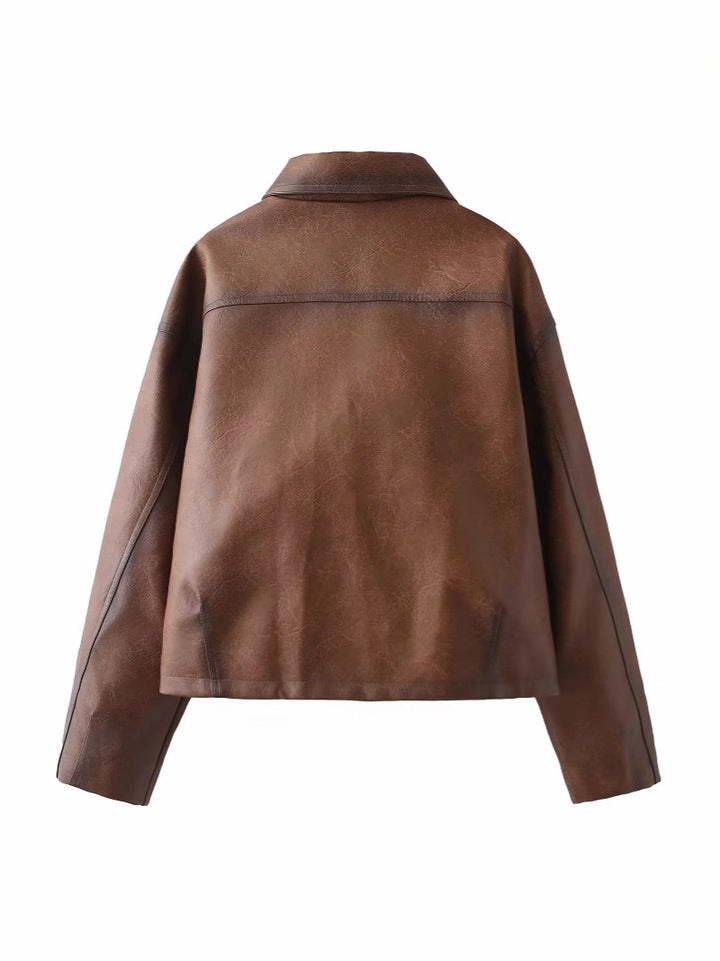 Short faux leather jacket for women with quilted design and practical flap pockets Lune London