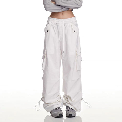 Women's Fashion Cargo Pants with Side Pockets and Adjustable Waist