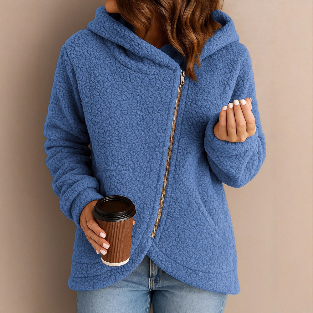 Ladies cozy fleece jacket with asymmetrical zipper Lune London