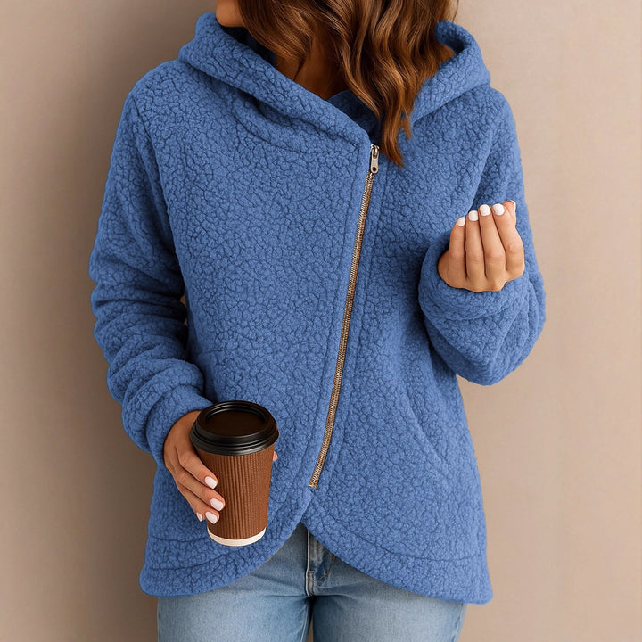 Ladies cozy fleece jacket with asymmetrical zipper Lune London