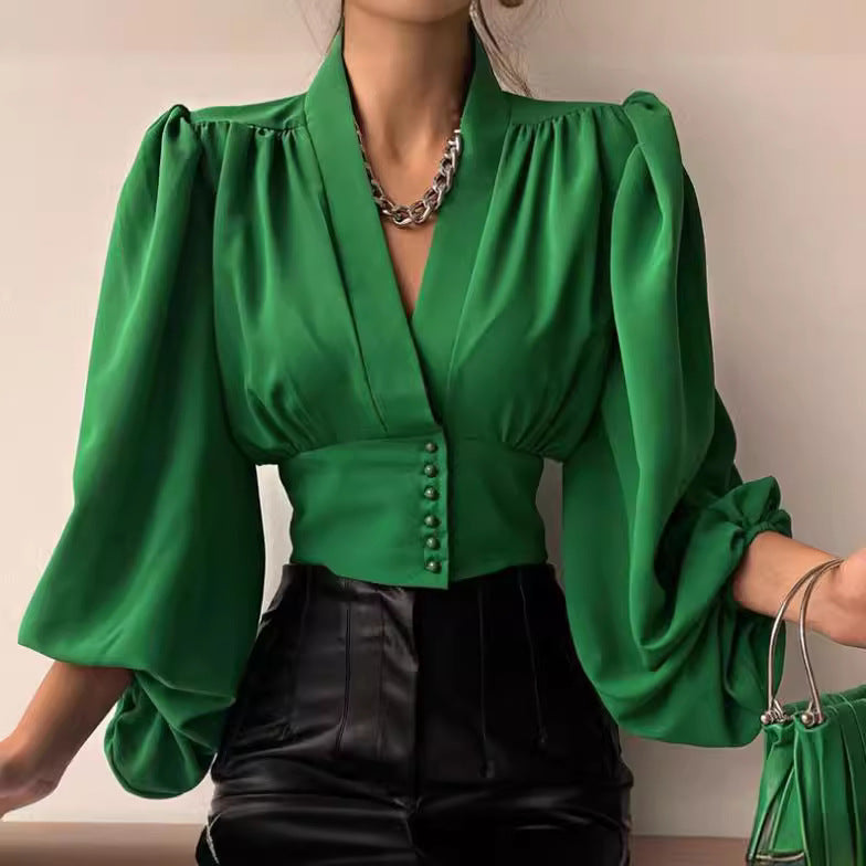 Ladies Elegant blouse with geometric pattern and voluminous sleeves Lune London