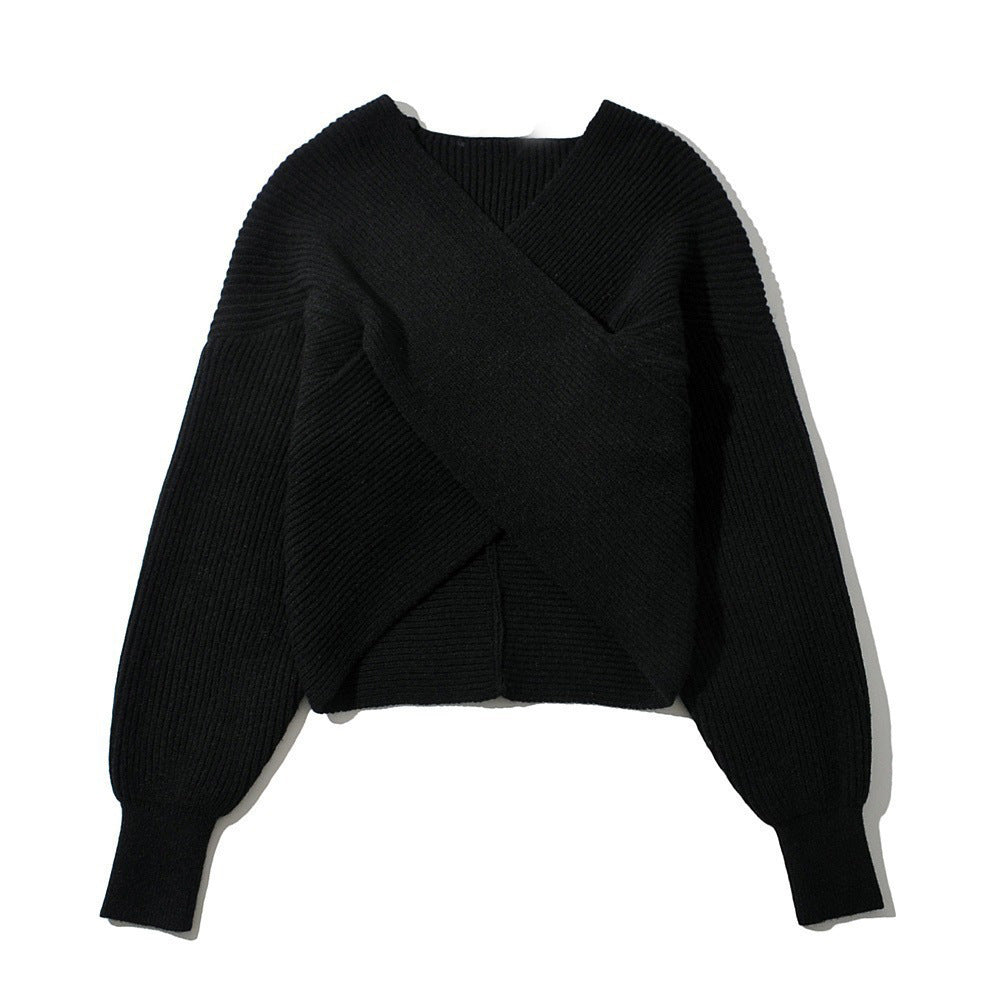 Oversized knit sweater with wrap design and textured fabric for women Lune London