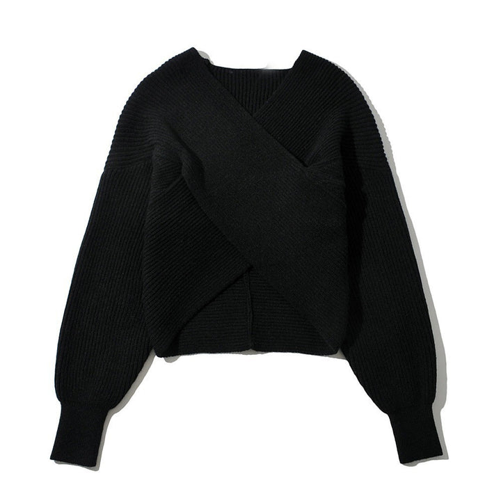 Oversized knit sweater with wrap design and textured fabric for women Lune London