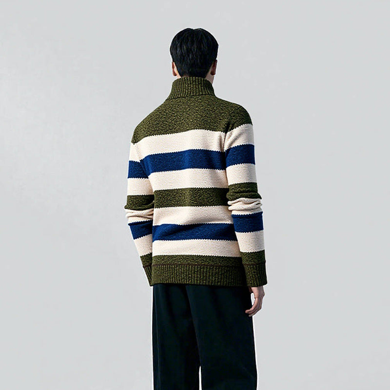 Trendy knitted sweater for men with half-zip and striped design Lune London